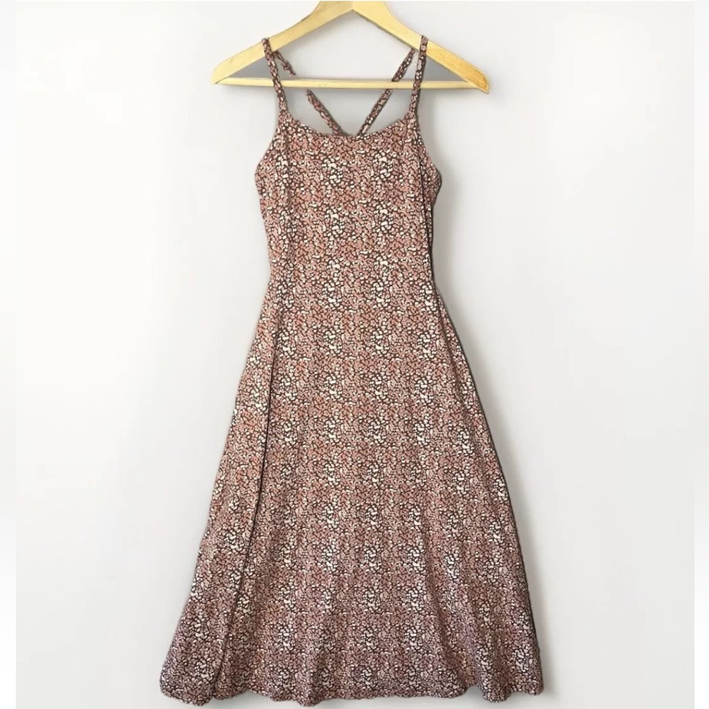 PACT Organic Cotton Fit & Flare Midi Dress Shorty Pink Dots Racerback Small